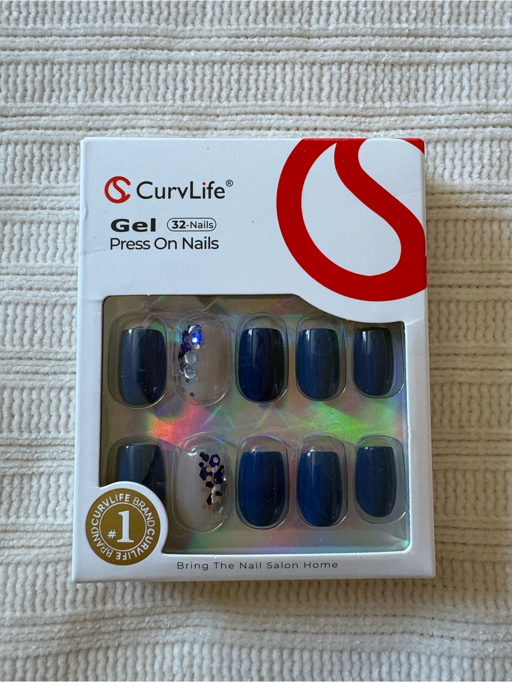Curvlife Gel Press On Nails - Navy Blue with Accent Gems